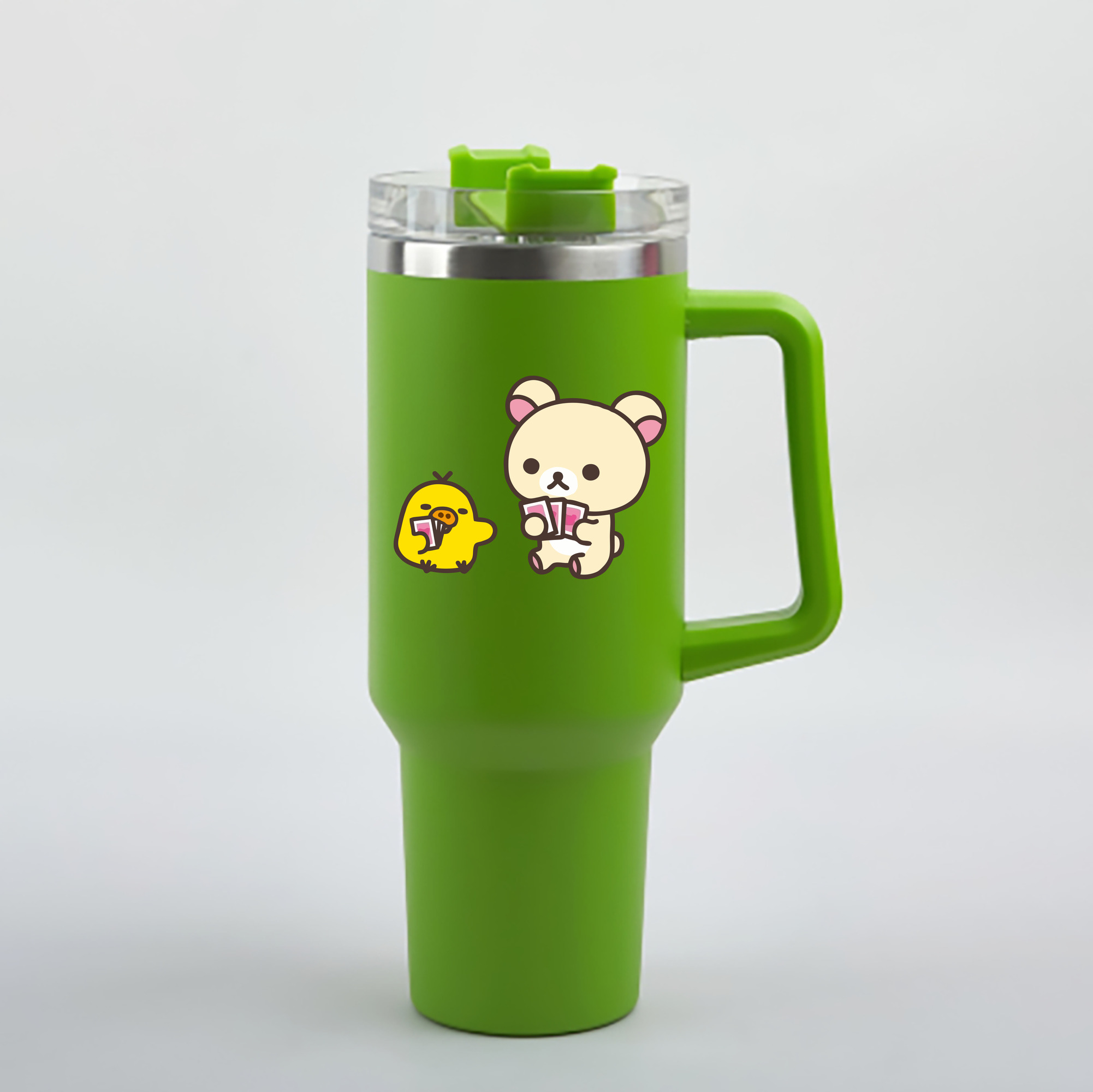 （画像用） リラックマ リラックマ キイロイトリ Rilakkuma Korilakkuma Kiiroitori 1200mL車用タンブラー - クリスタルステッカー（プラスチックストロー付き）